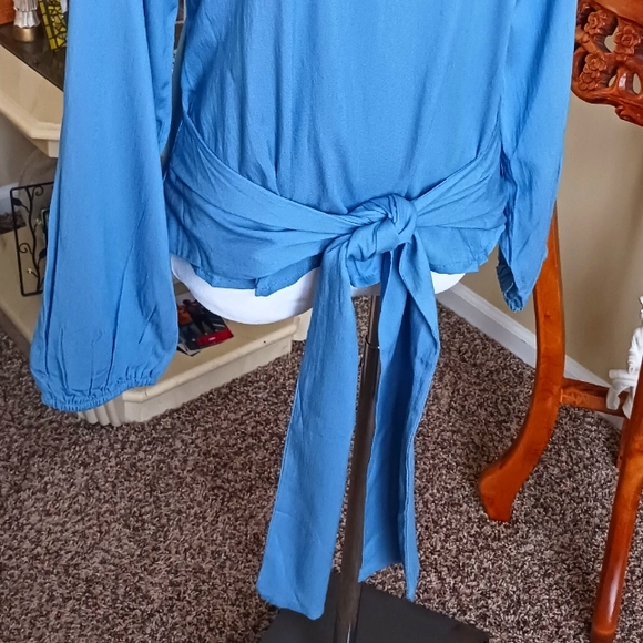 Citrus Apparel Blue Balloon Sleeve Blouse Medium NWT - Picture 7 of 15